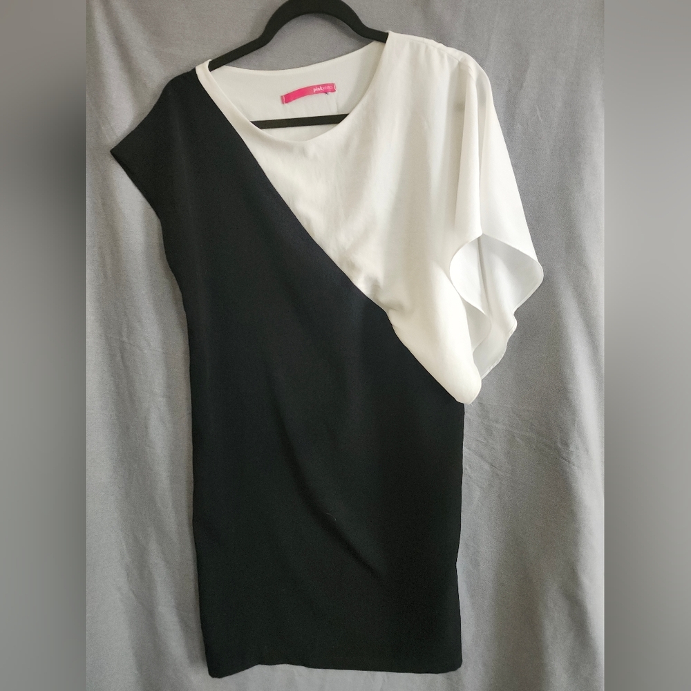 Pinkyotto Black and White Asymmetrical One Shoulder Cocktail Dress